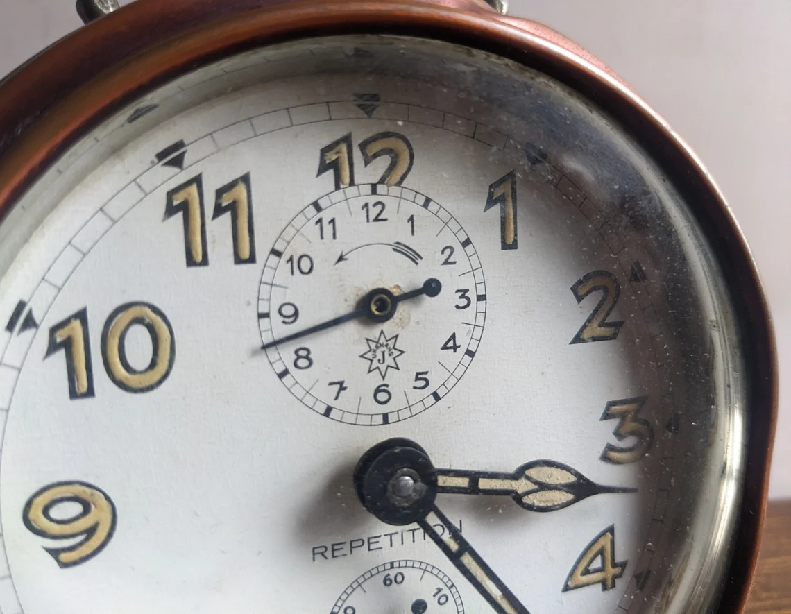 1930s Junghans repeater alarm clock with copper case - Oaky Doke