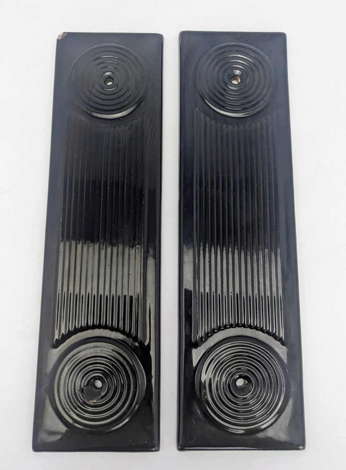 1930s pair of Art Deco black glazed stone internal door push plates - Image 5