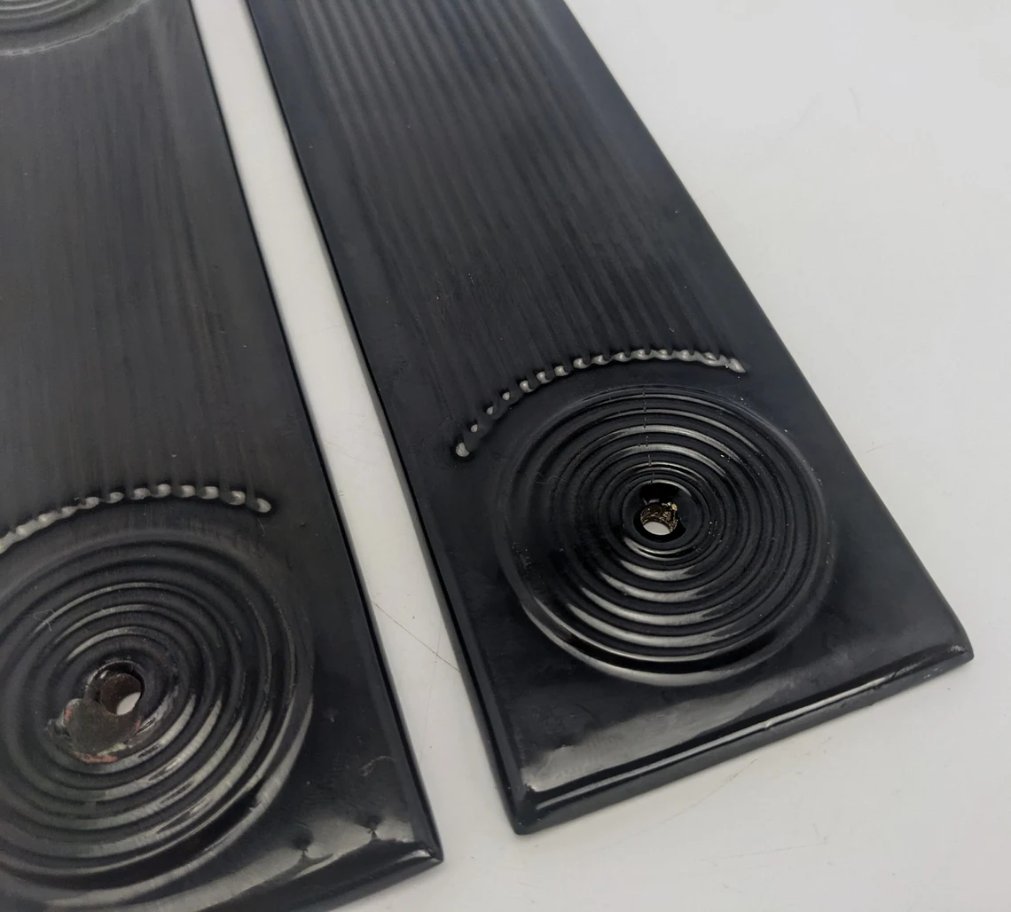 1930s pair of Art Deco black glazed stone internal door push plates - Image 3
