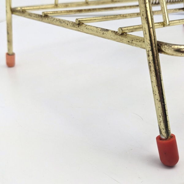 Atomic midcentury gold tone record storage rack, vintage LP and EP stand - Image 5