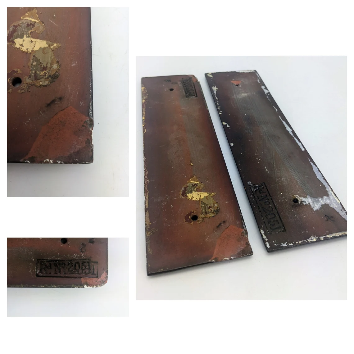 1930s pair of Art Deco black glazed stone internal door push plates - Image 9