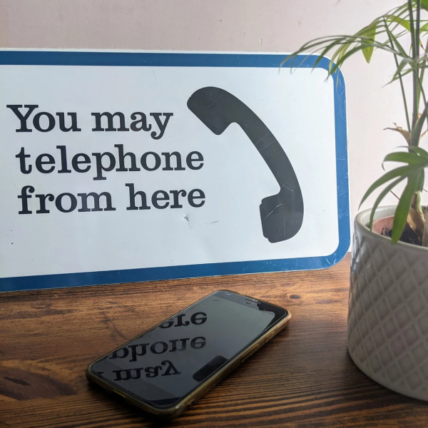 You May Telephone From Here, genuine vintage public telephone metal sign - Image 4