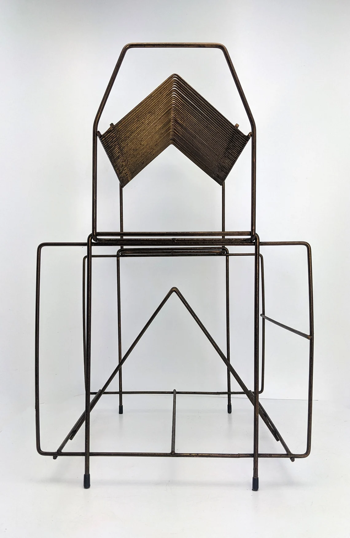 Mid century bronze Atomic record rack, storage for 7" vinyl singles and 12" LPs - Image 3