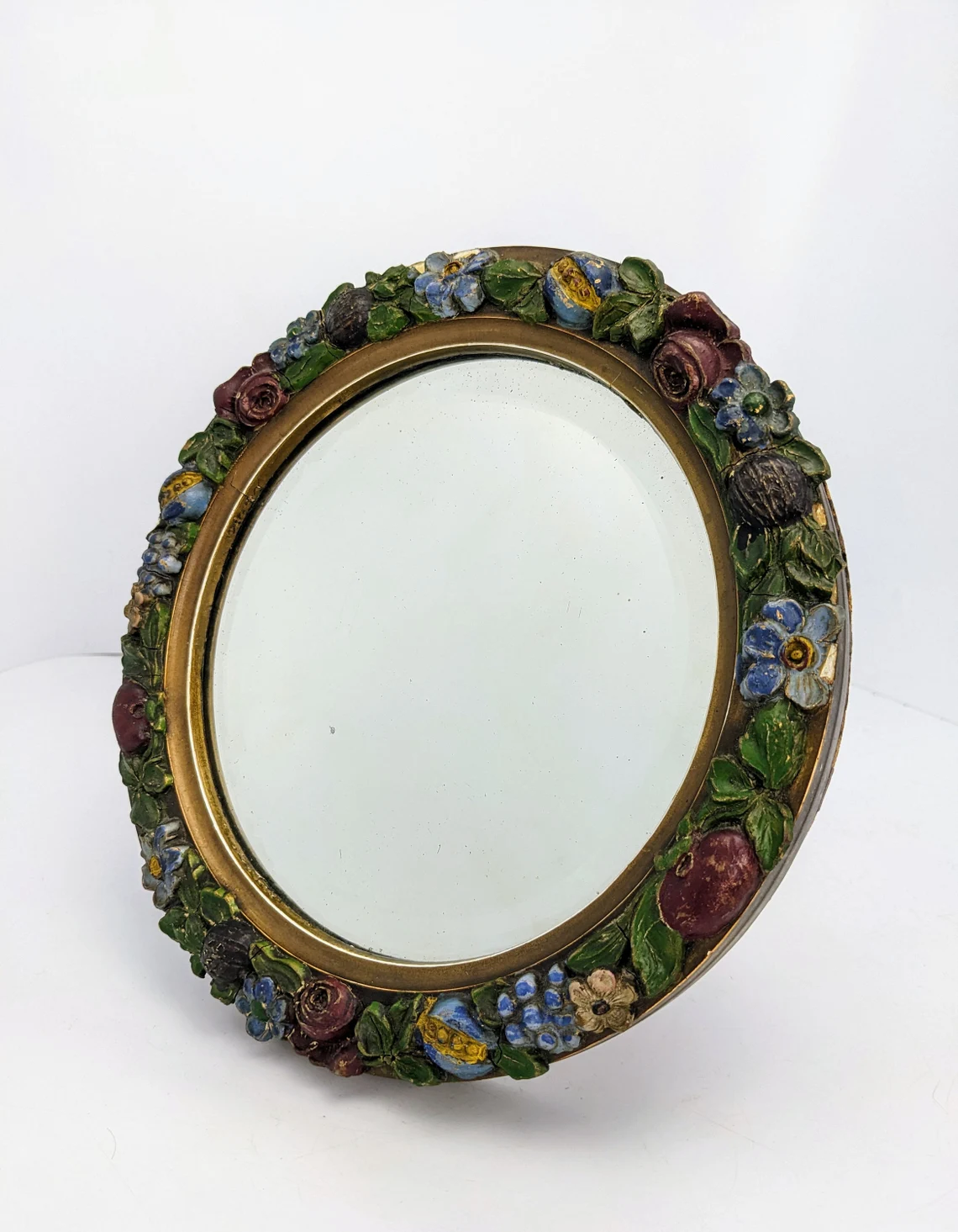 C. 1930s English circular Barbola mirror surrounded by painted plaster flowers - Image 10