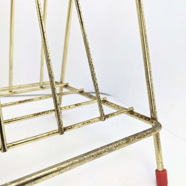 Atomic midcentury gold tone record storage rack, vintage LP and EP stand - Image 6