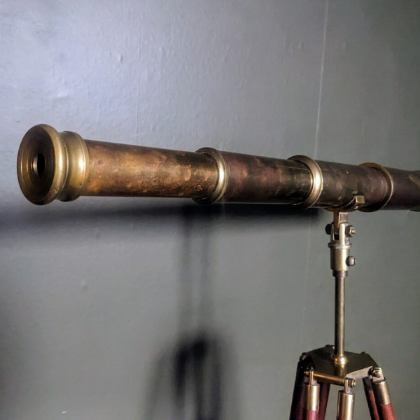 Vintage brass telescope on brass and teak tripod - Image 2