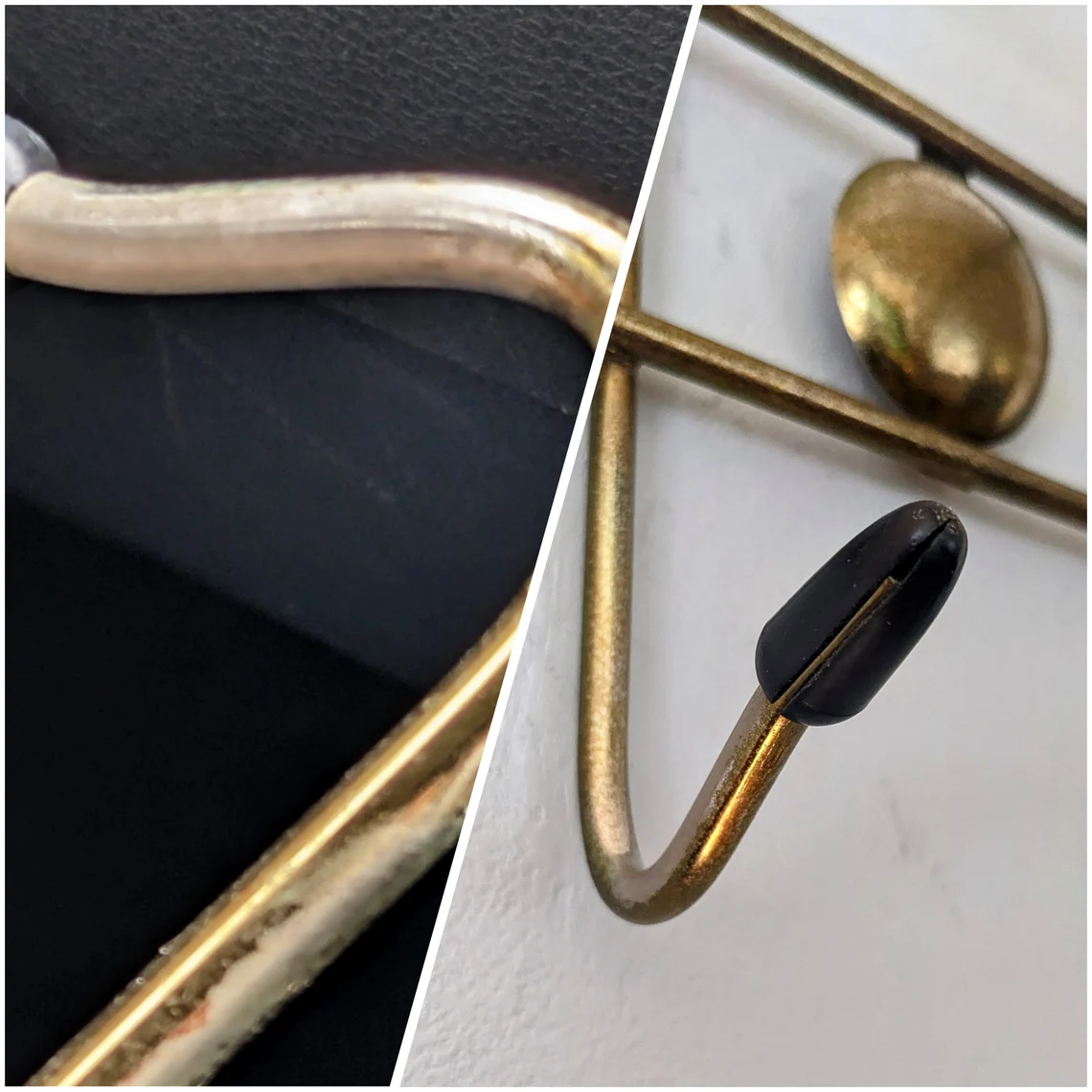 Atomic 1960s gold tone coat rack with hat shelf, kitchen hooks - Image 9