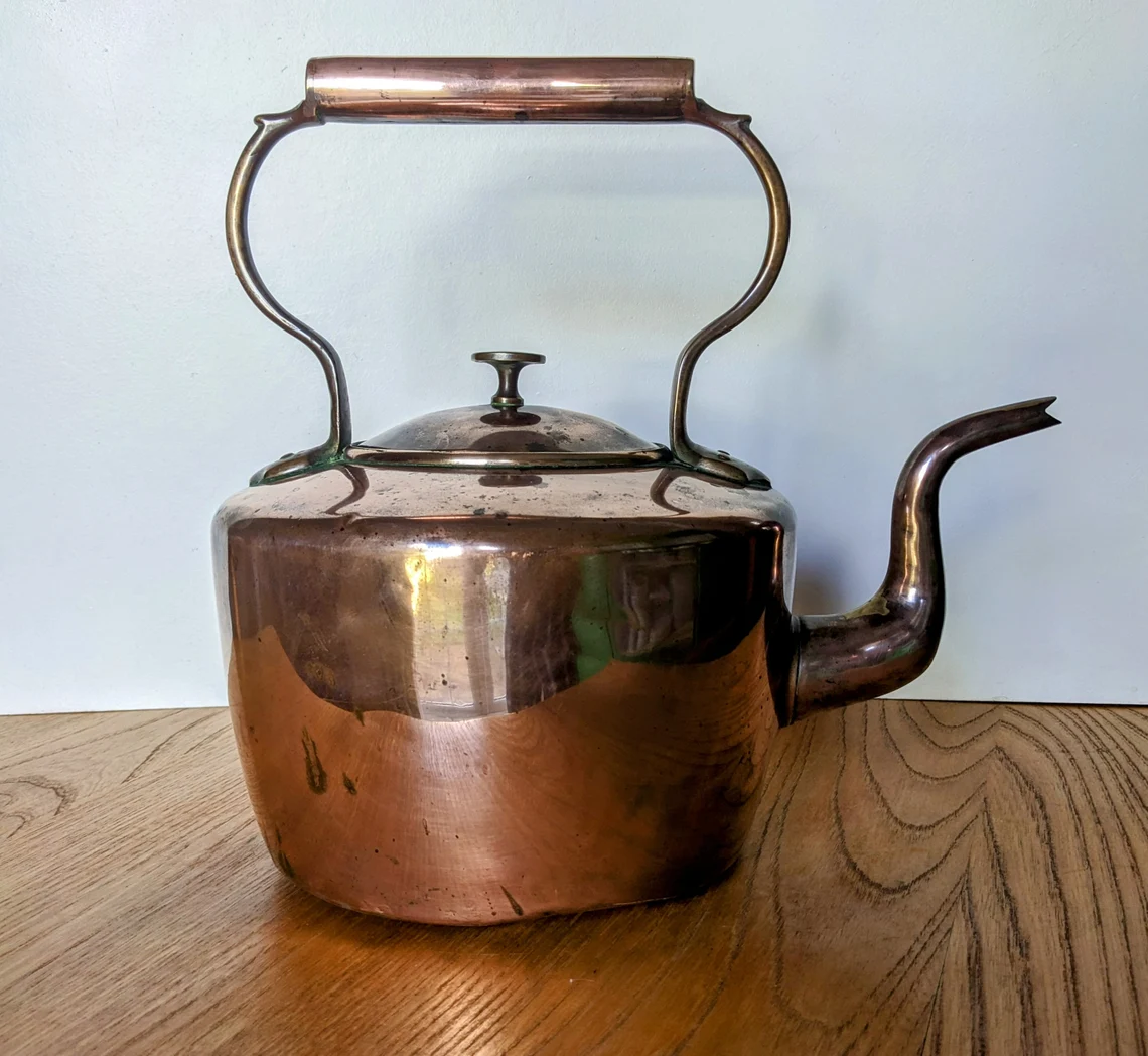 Antique copper kettle, large William Soutter & Sons of Birmingham copper stove top kettle - Image 5