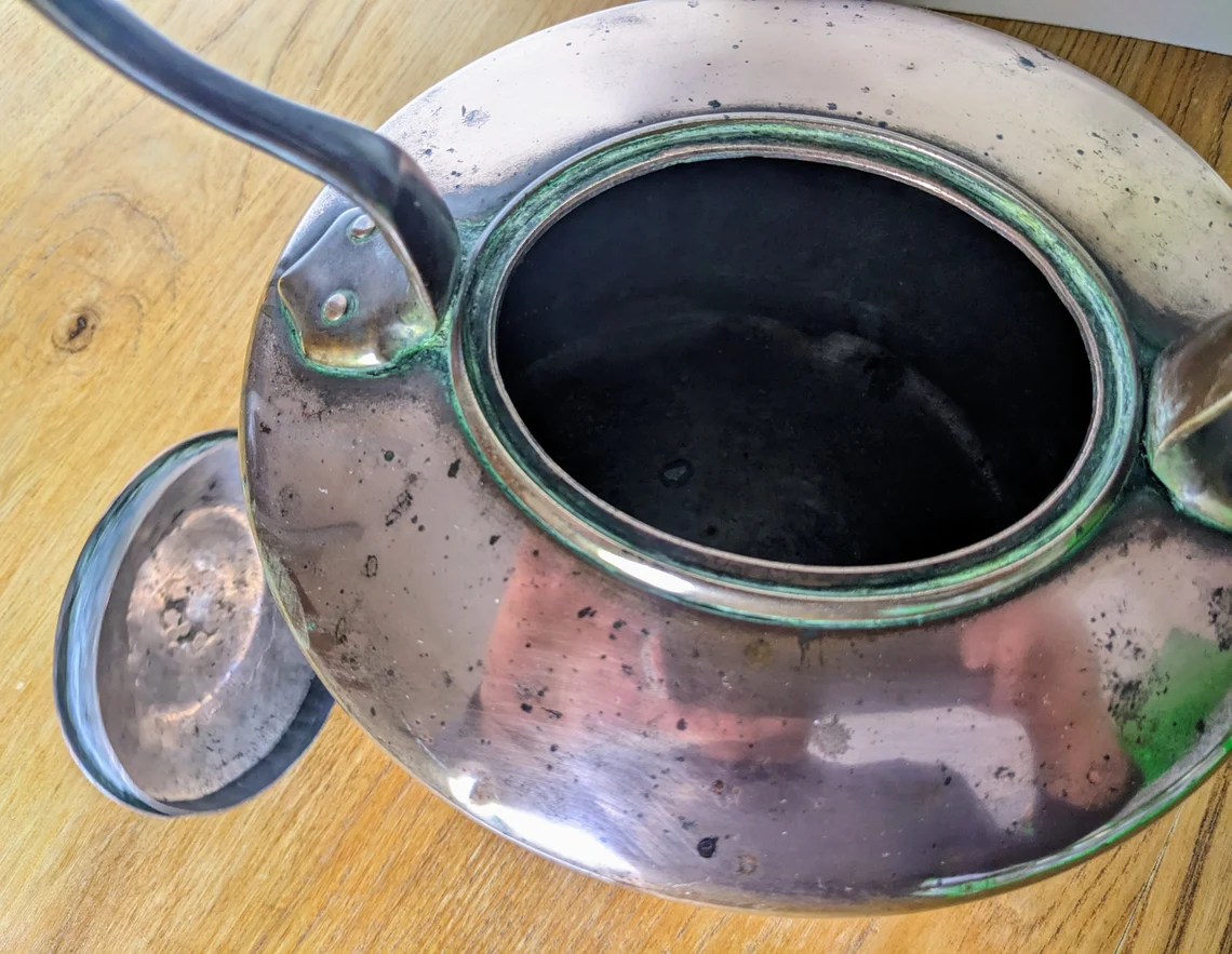 Antique copper kettle, large William Soutter & Sons of Birmingham copper stove top kettle - Image 10
