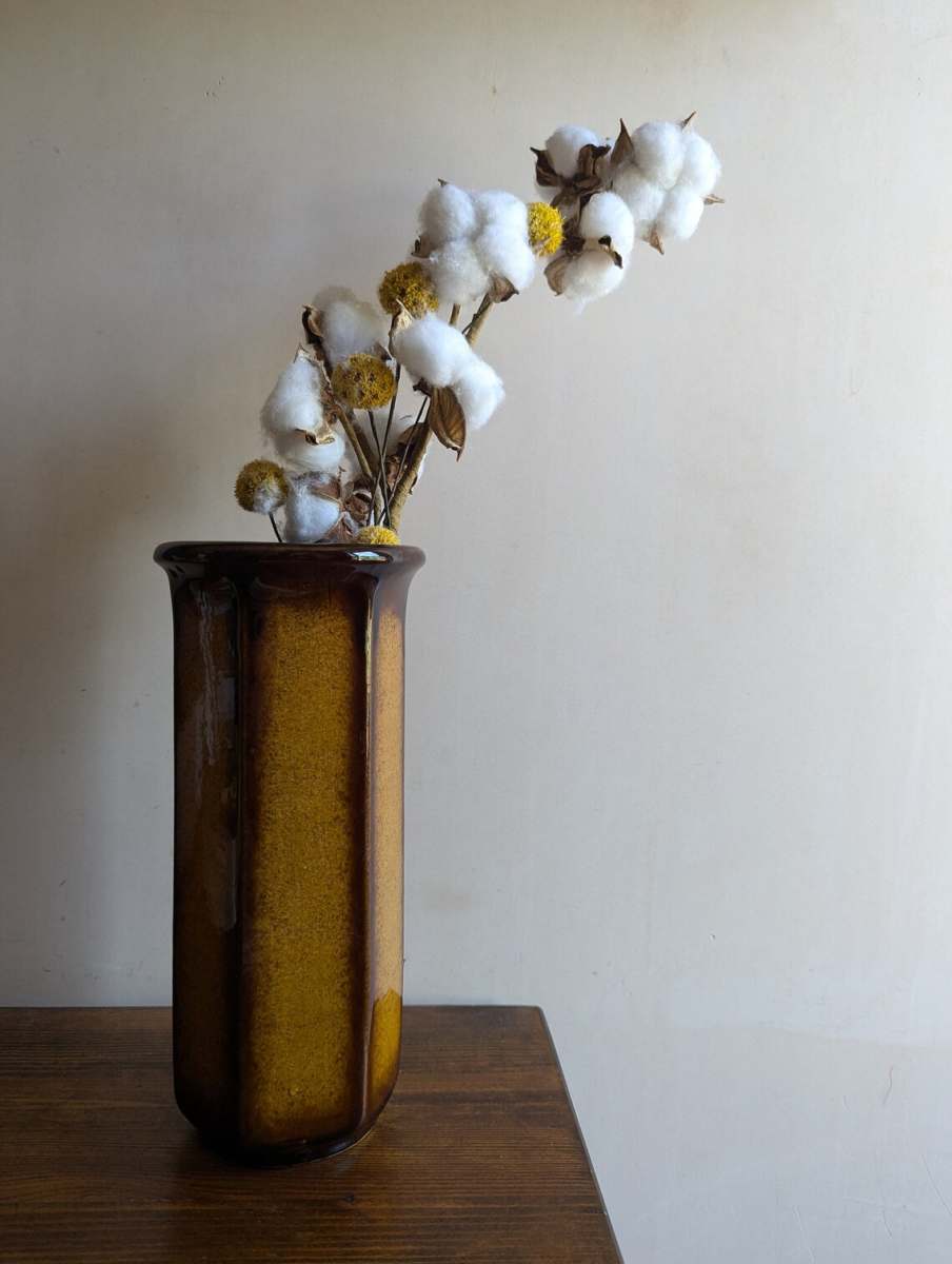 Midcentury West German Scheurich Keramik 1960s orange and brown panelled vase 297-26 - Image 2