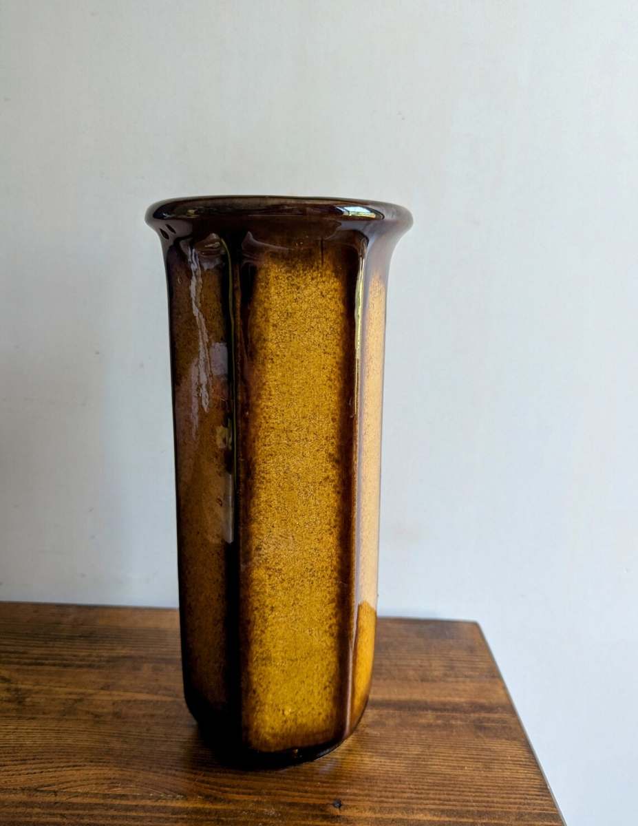 Midcentury West German Scheurich Keramik 1960s orange and brown panelled vase 297-26 - Image 4