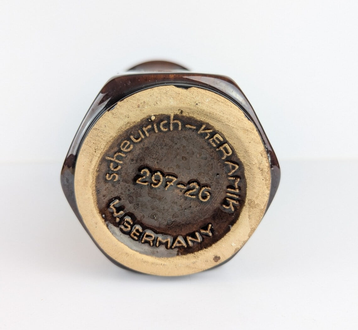 Midcentury West German Scheurich Keramik 1960s orange and brown panelled vase 297-26 - Image 5