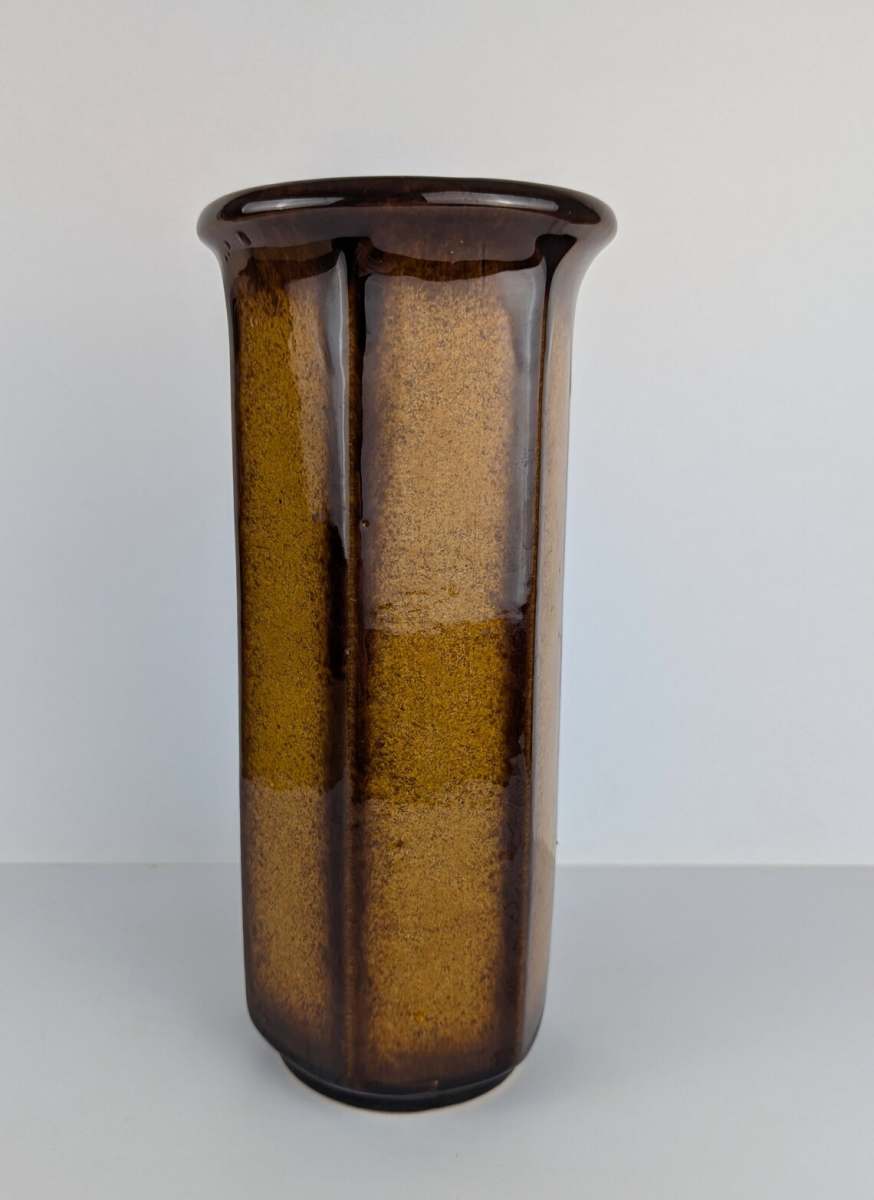 Midcentury West German Scheurich Keramik 1960s orange and brown panelled vase 297-26 - Image 6