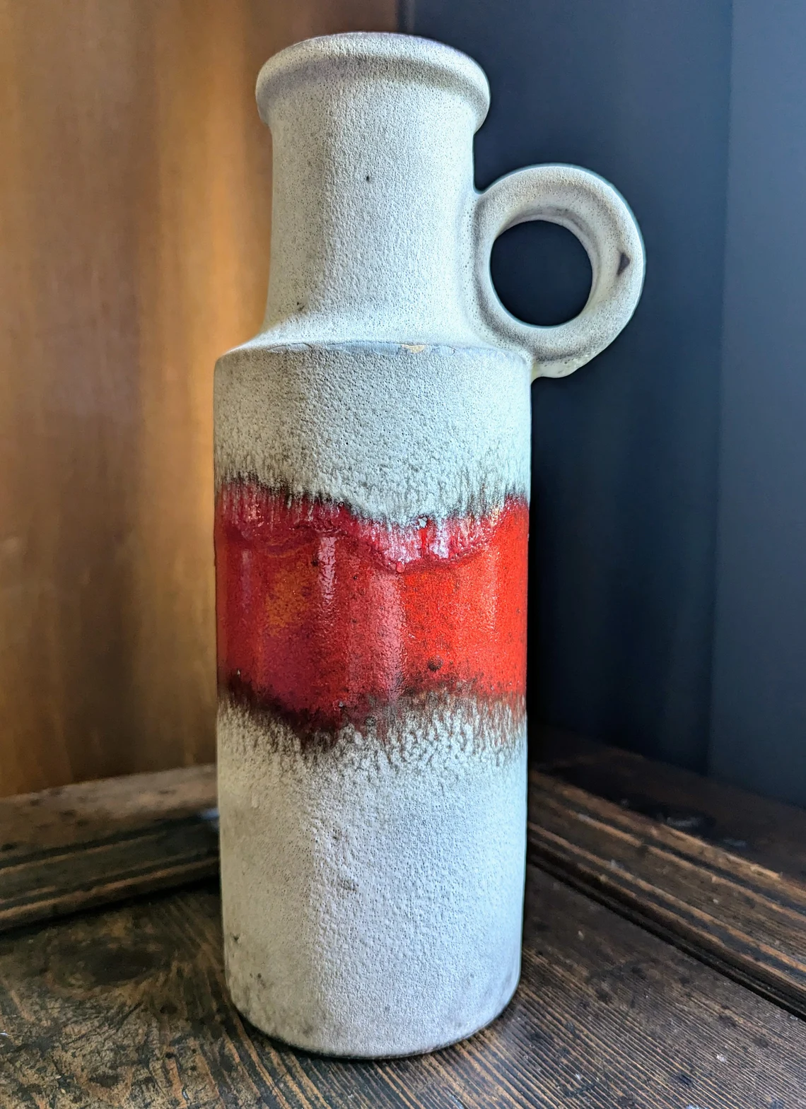 West German midcentury Scheurich Keramik fat lava white and red