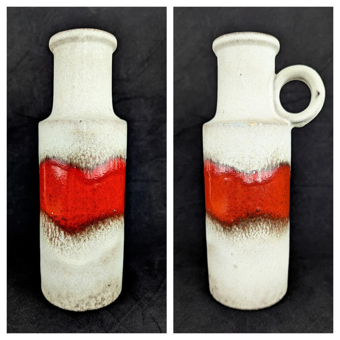 West German midcentury Scheurich Keramik fat lava white and red