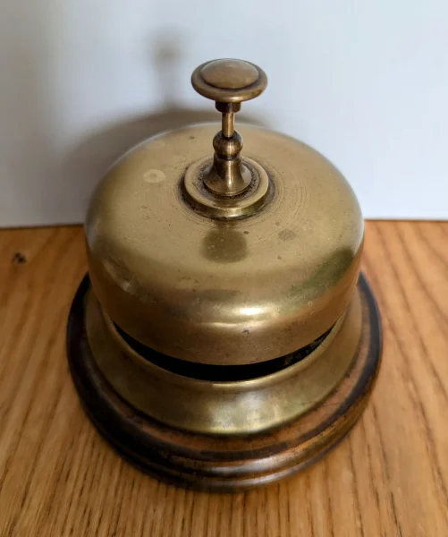 Vintage brass reception bell, ring for assistance counter top bell with ...