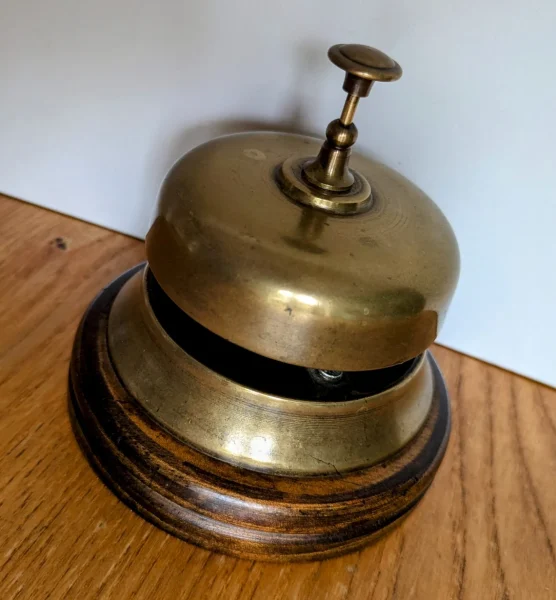 Vintage brass reception bell, ring for assistance counter top bell with ...