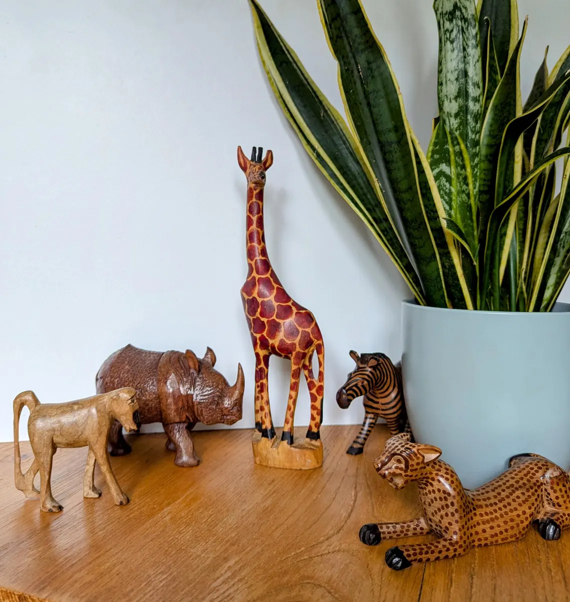 Vintage African wooden sculptures, collection of wooden animals