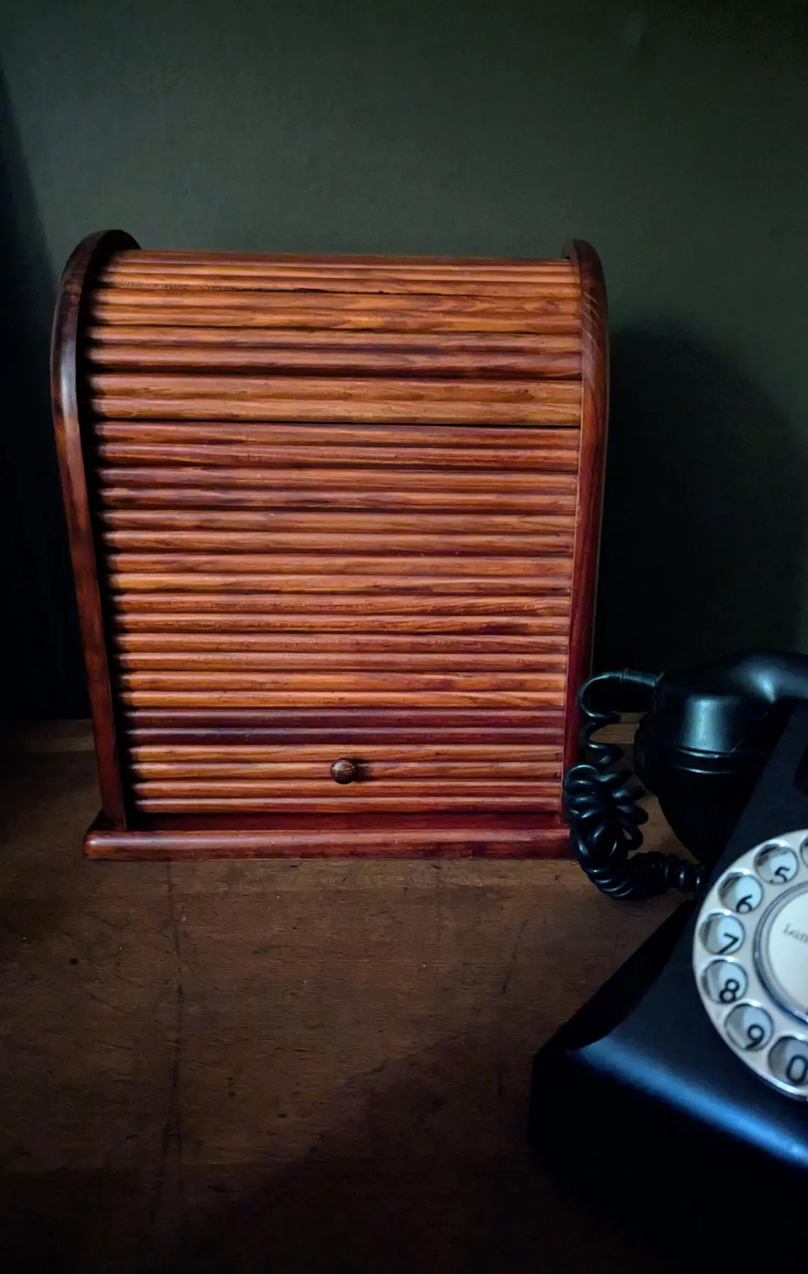 Vintage pine tambour fronted desktop cabinet - Image 10