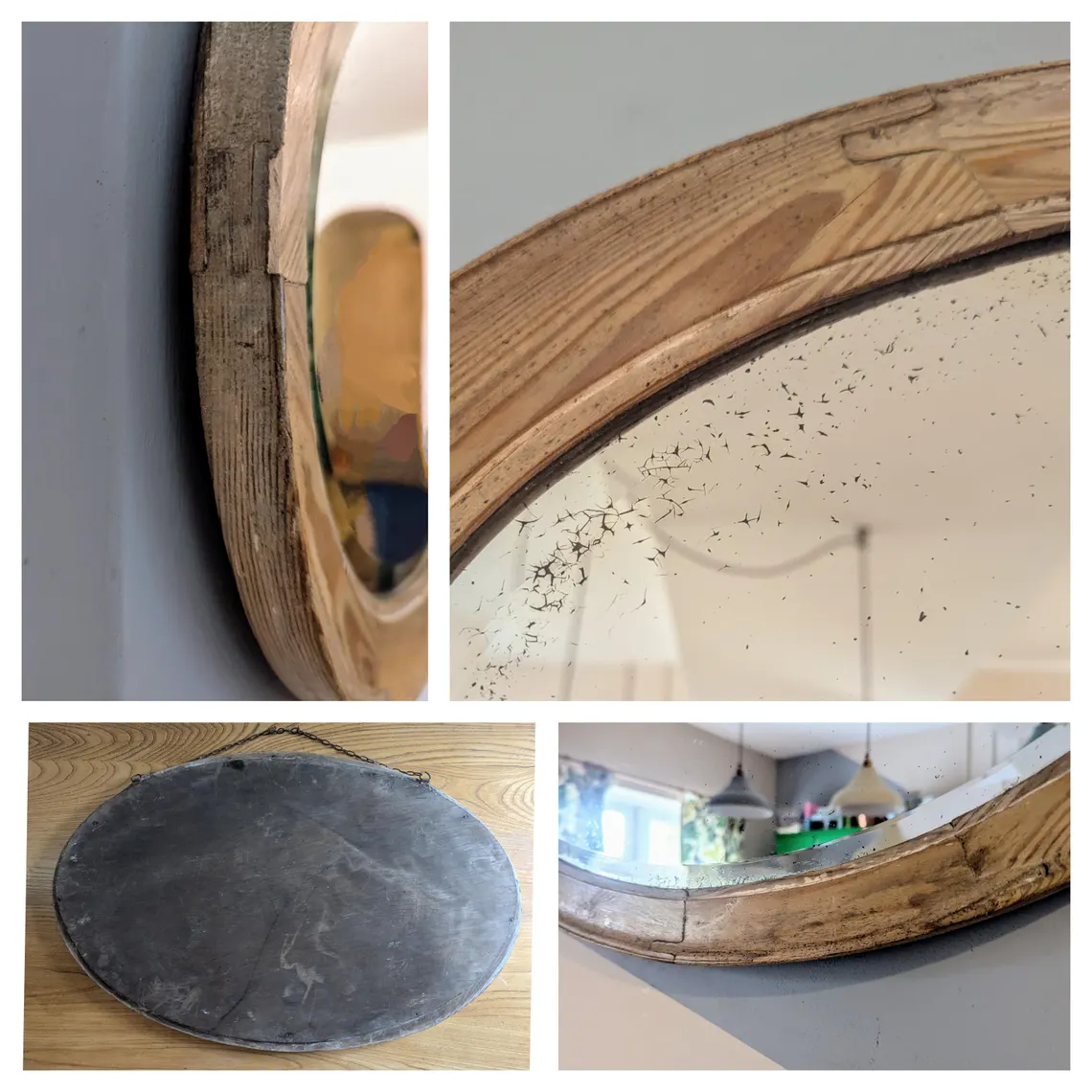 Large oval rustic pine framed mirror, early 20th century beveled wall mirror - Image 10