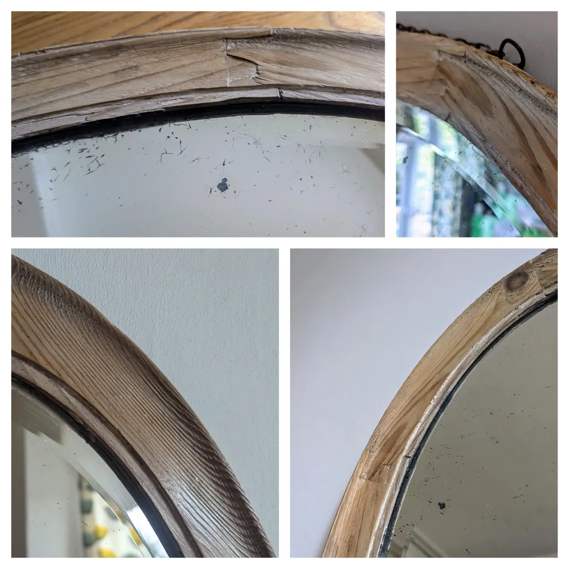 Large oval rustic pine framed mirror, early 20th century beveled wall mirror - Image 5