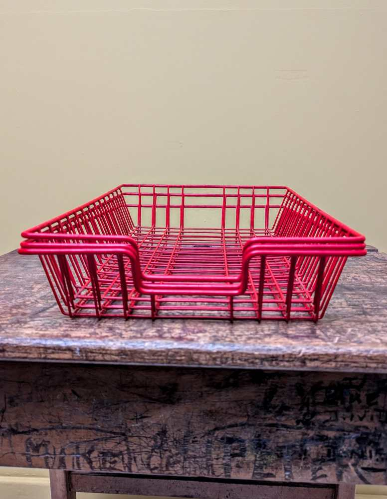 3 vintage red wire desk storage trays - Image 2