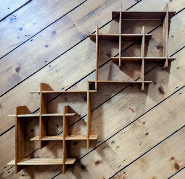 1970s midcentury teak pair of small wooden shelves | Oaky Doke Vintage Home