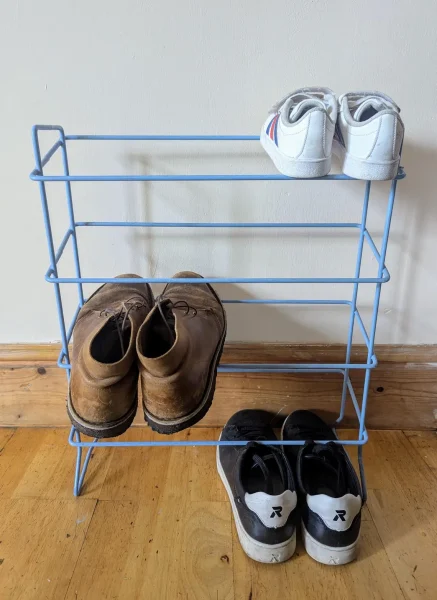 Vintage 1960s light blue multi tier shoe rack | Oaky Doke Vintage Home