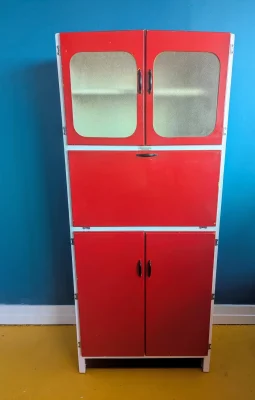 red and white kitchen cabinet
