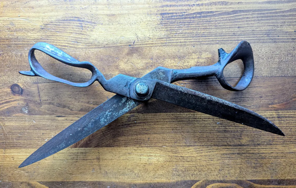 Huge antique tailor's shears, large 19th century 'Wilkinson's Lined Blades' scissors - Image 3