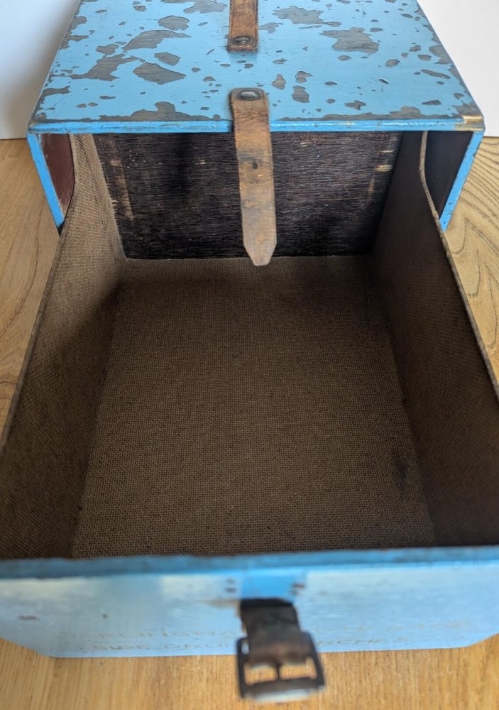 c.1950s oak storage box drawer with leather handle and buckle, for Warlingham Flute Band - Image 5