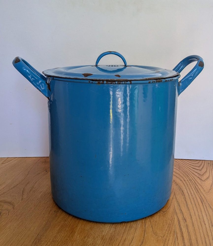 Large c.1960s round blue enamel bread bin - Image 8