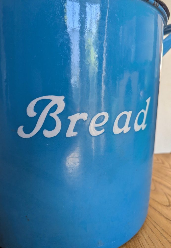 Large c.1960s round blue enamel bread bin - Image 6