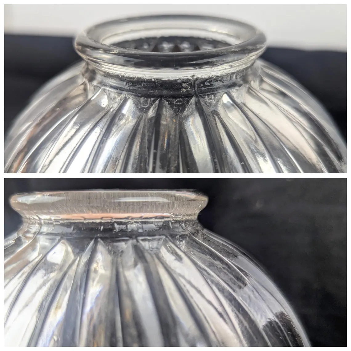 Early 1900s Holophane glass pendant light shade with brass gallery - Image 8