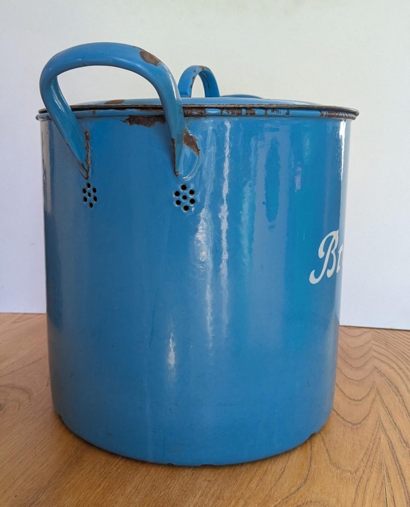 Large c.1960s round blue enamel bread bin - Image 7