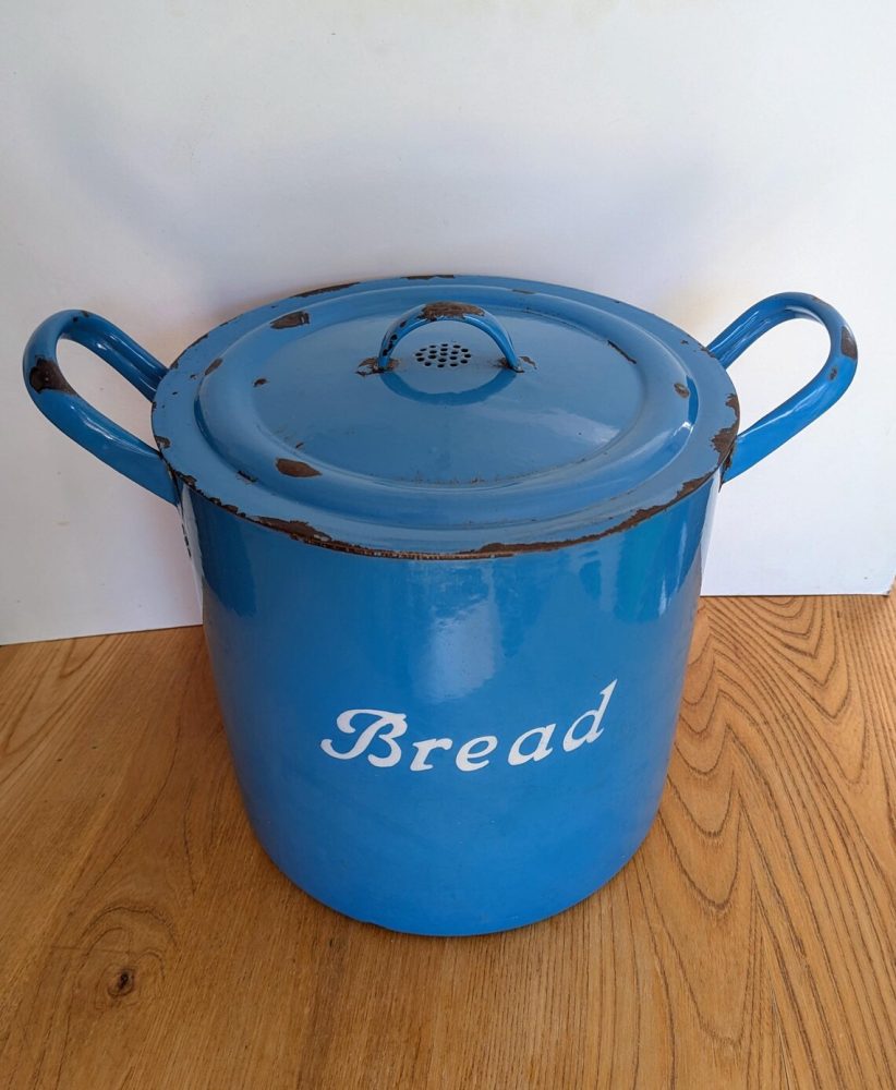 Large c.1960s round blue enamel bread bin - Image 2