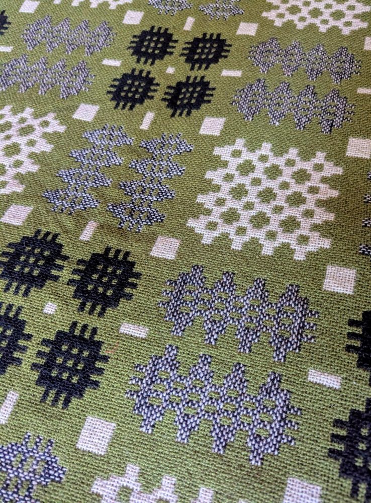 Vintage Pure Welsh Wool double sided blanket, traditional geometric woollen blanket in green, cream and black - Image 8