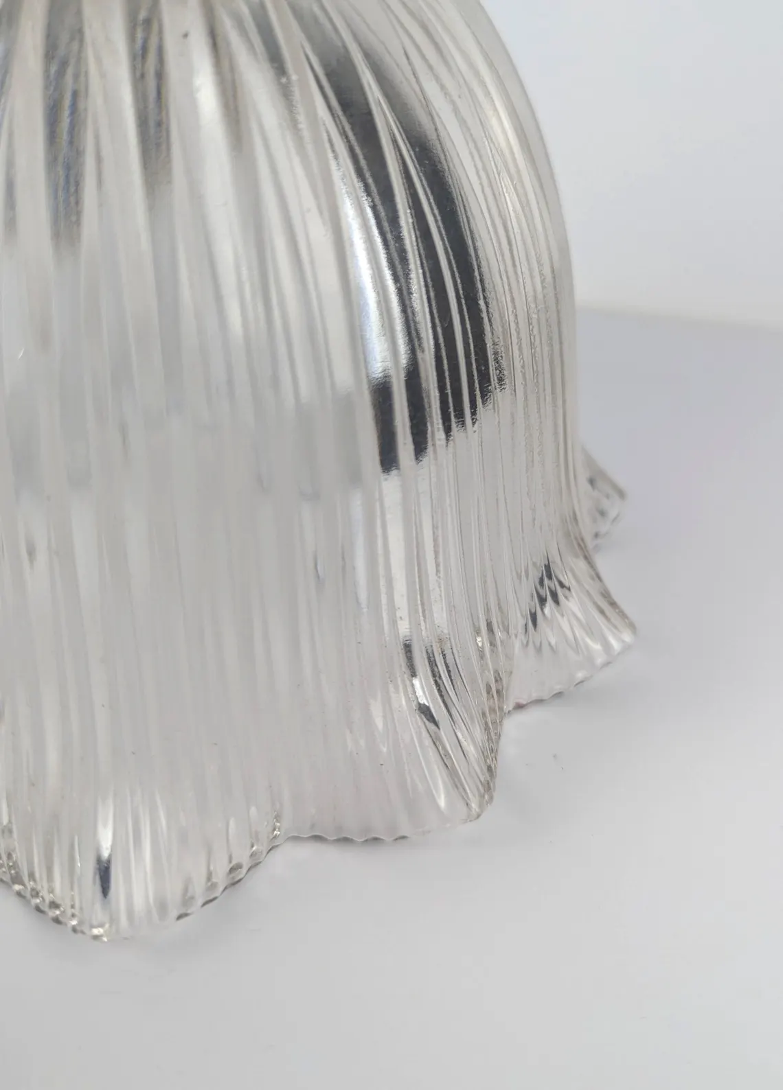 Early 1900s Holophane glass pendant light shade with brass gallery - Image 3