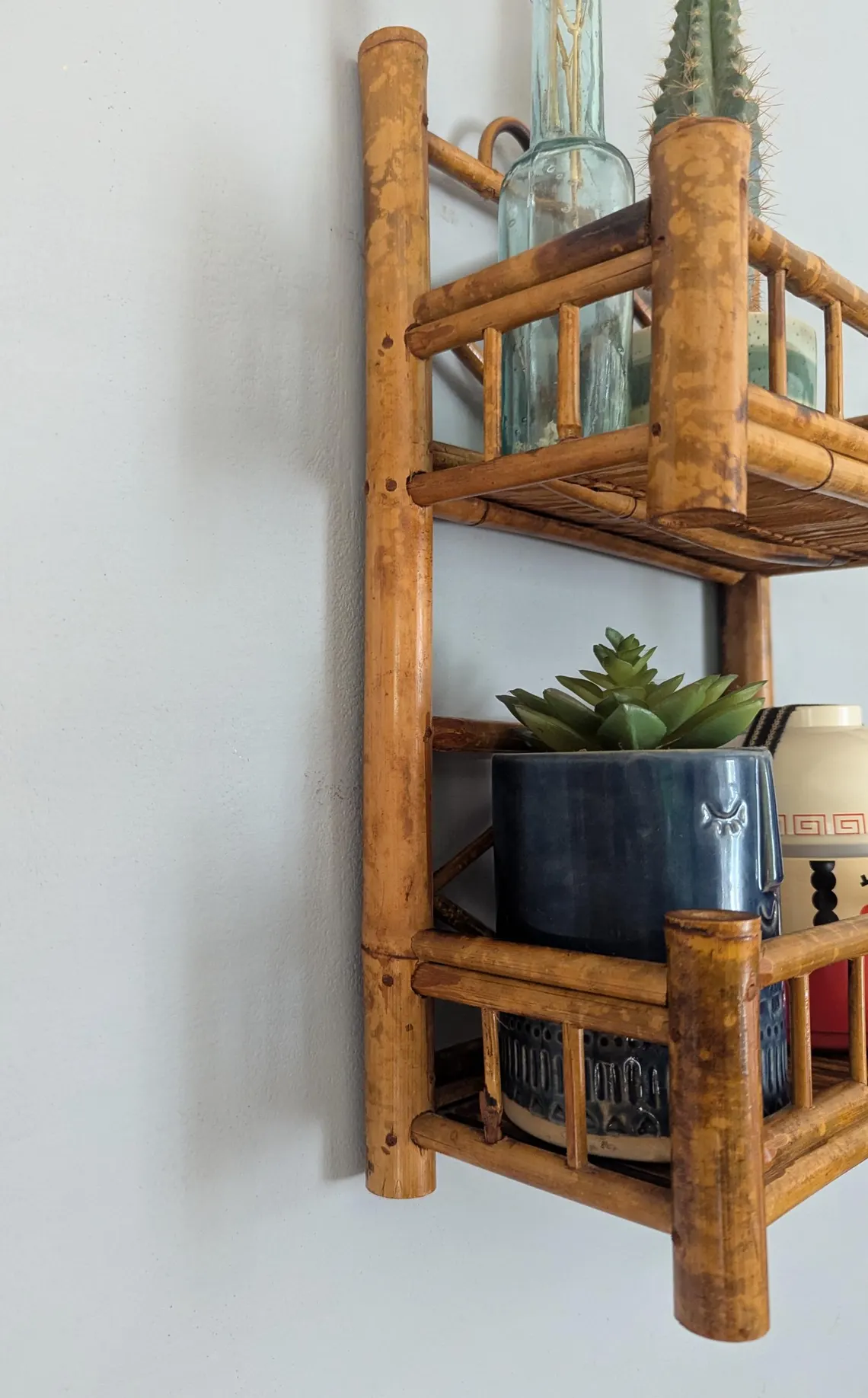 Vintage bamboo two tier storage shelf unit - Image 8