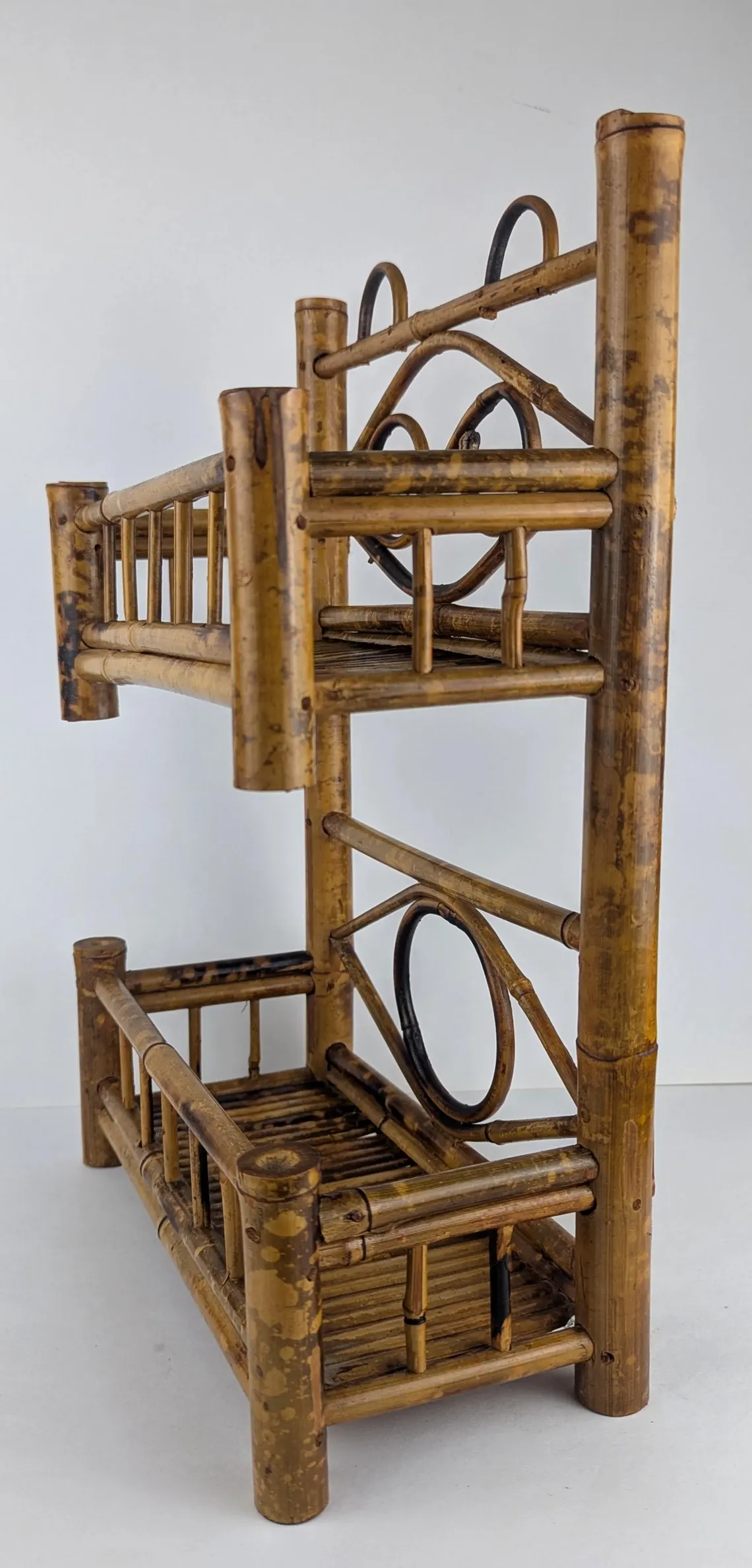 Vintage bamboo two tier storage shelf unit - Image 6