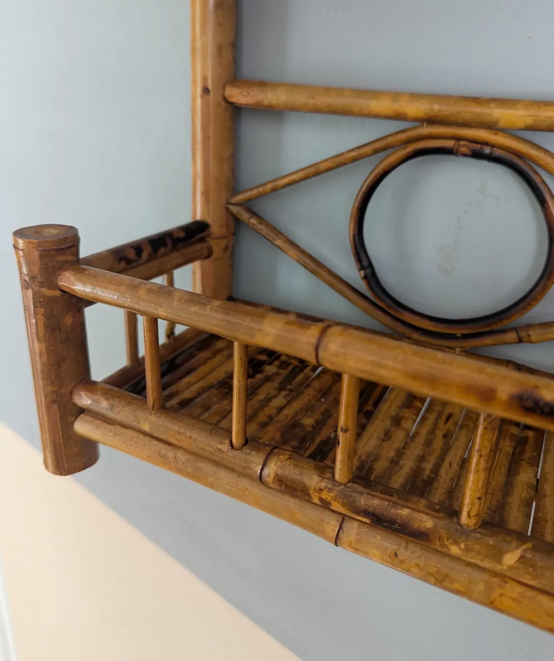 Vintage bamboo two tier storage shelf unit - Image 5