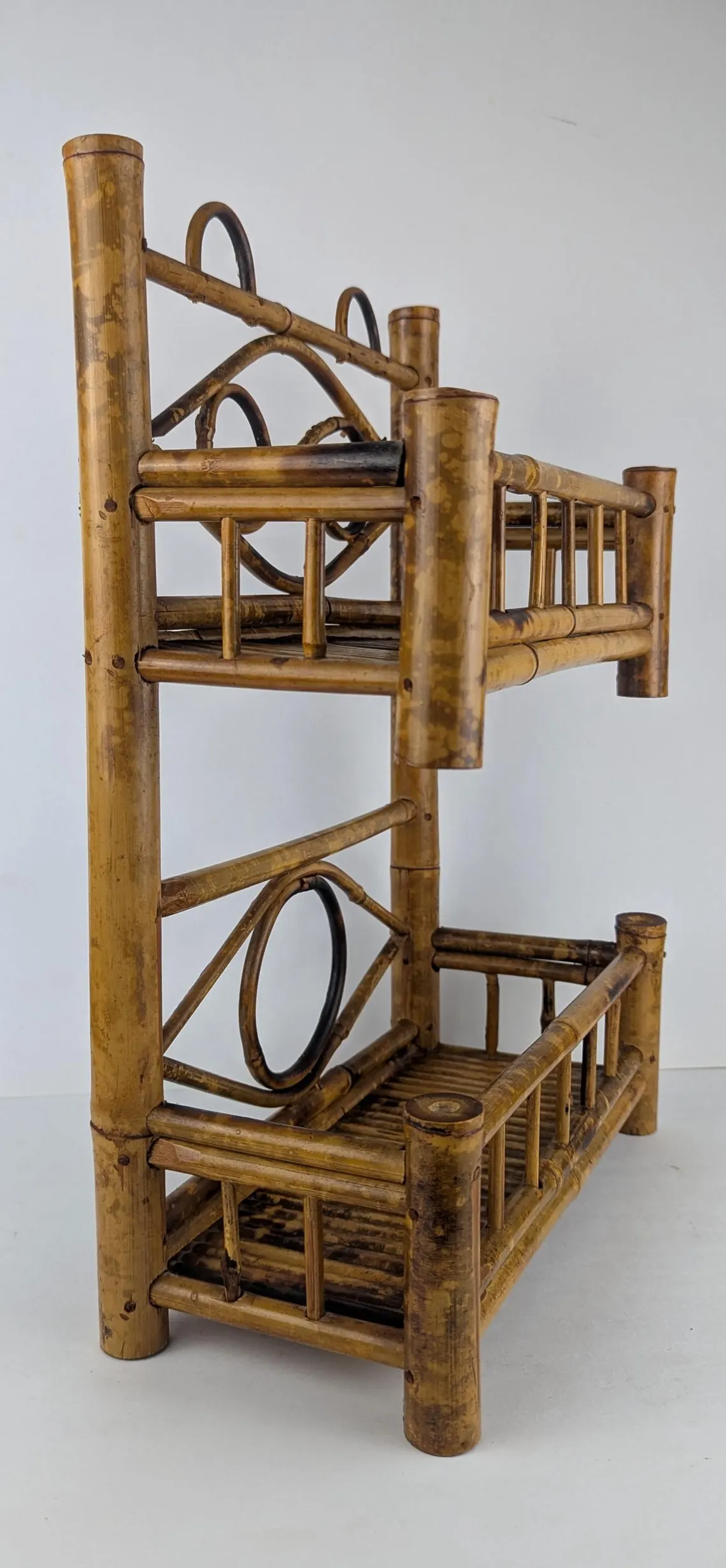 Vintage bamboo two tier storage shelf unit - Image 4