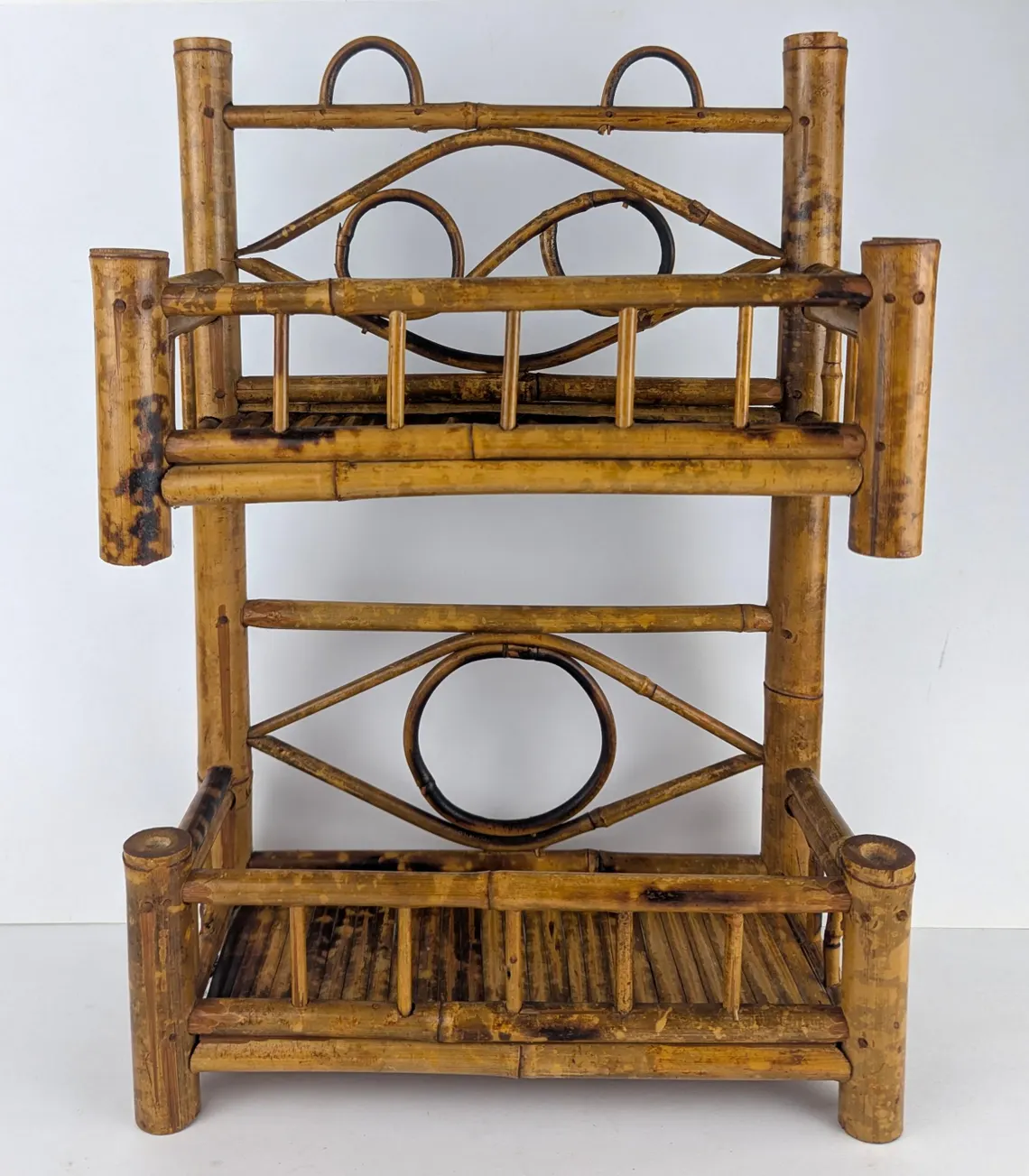 Vintage bamboo two tier storage shelf unit - Image 3