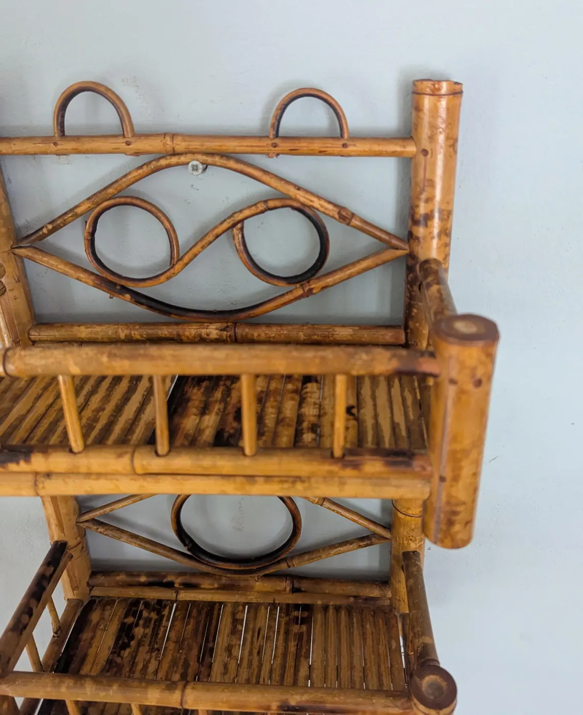 Vintage bamboo two tier storage shelf unit - Image 9