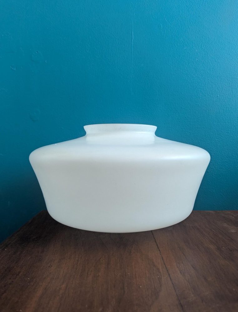 c.1930s large opaline glass pendant light shade with original brass gallery - Image 4