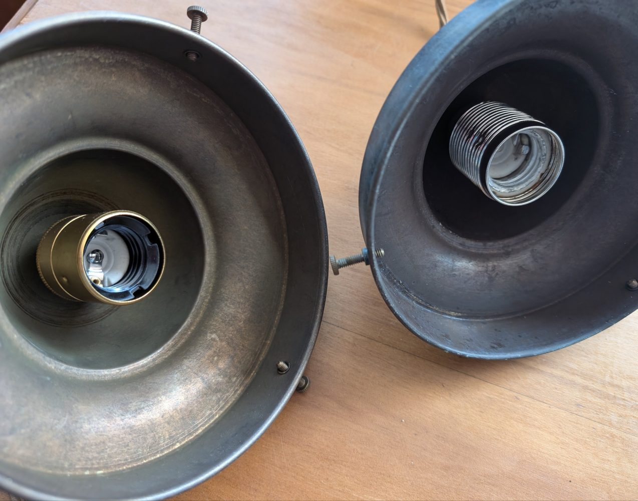 Matched pair of c.1930s large opaline glass Art Deco pendant lights with nickel galleries - Image 6