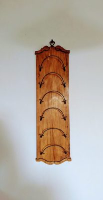 Long vintage waxed pine and brass multi section letter or newspaper rack