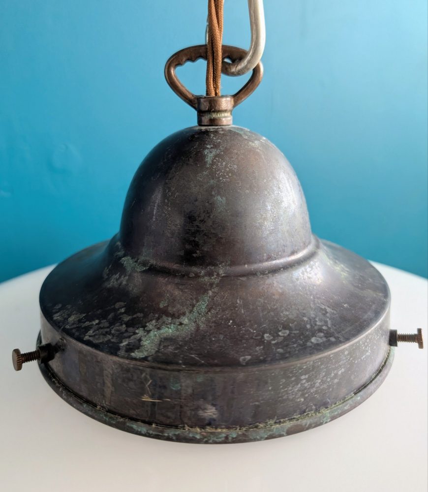 Matched pair of c.1930s large opaline glass Art Deco pendant lights with nickel galleries - Image 5