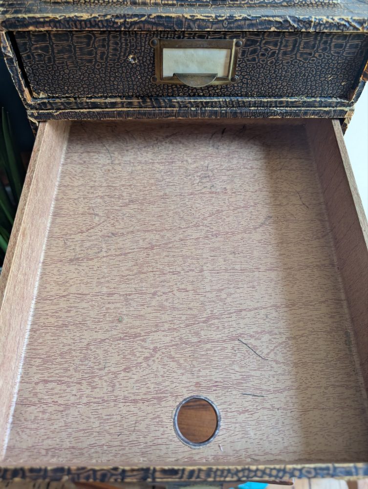 c.1930s desktop individual filing drawers with original London makers labels - Image 8