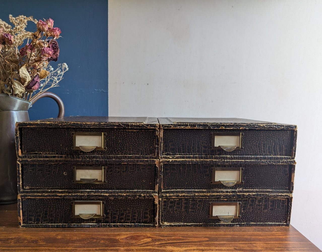c.1930s desktop individual filing drawers with original London makers labels - Image 7